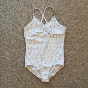 NWOT Lands' End White Floral One-Piece Swimsuit Girls Size 12